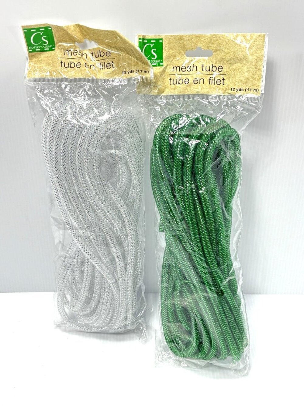 Crafter's Square Mesh Tube 12 Yards Green & White/Silver Decorative Deco Flex